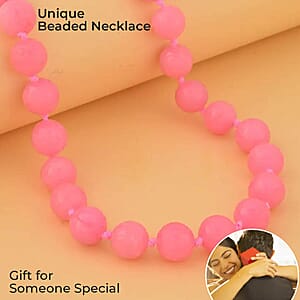 Pink Jade (D) 684.00 ctw Carved Beaded Necklace (20 Inches) in Sterling Silver