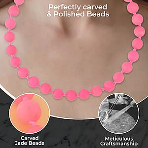 Pink Jade (D) 684.00 ctw Carved Beaded Necklace (20 Inches) in Sterling Silver