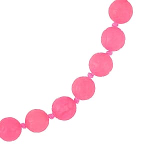 Pink Jade (D) 684.00 ctw Carved Beaded Necklace (20 Inches) in Sterling Silver