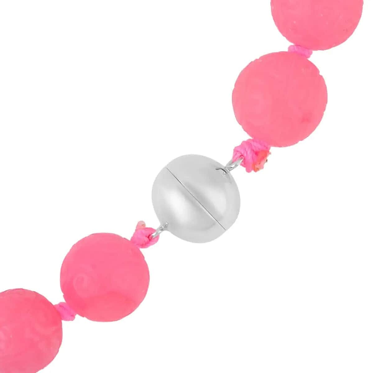 Carved Pink Jade Beaded Necklace, 20 inch Sterling Silver Necklace, 13-15mm Jade Beads Necklace 684.00 ctw image number 4