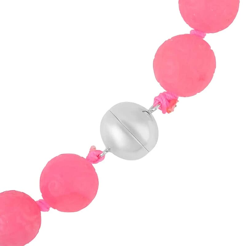 Pink Jade 684.00 ctw Necklace in Sterling Silver 20 Inches