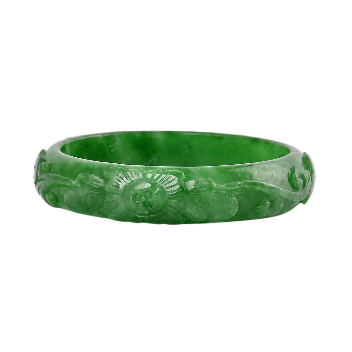 Green Jade Carved Flower Bangle Bracelet (7.25 In) 282.50 ctw image number 2
