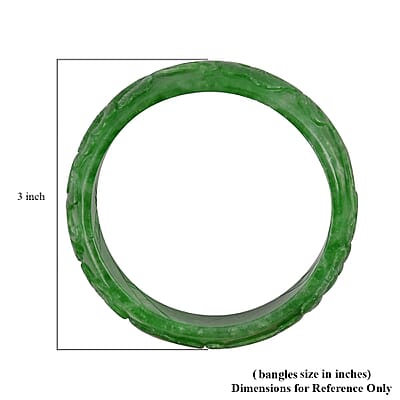Green Jade (D) Carved Flower Bangle Bracelet (7.25 In) 282.50 ctw