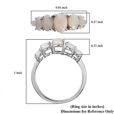 Natural Australian Opal 5 Stone Ring in Platinum Over Sterling Silver (Size 10.0) 1.35 ctw