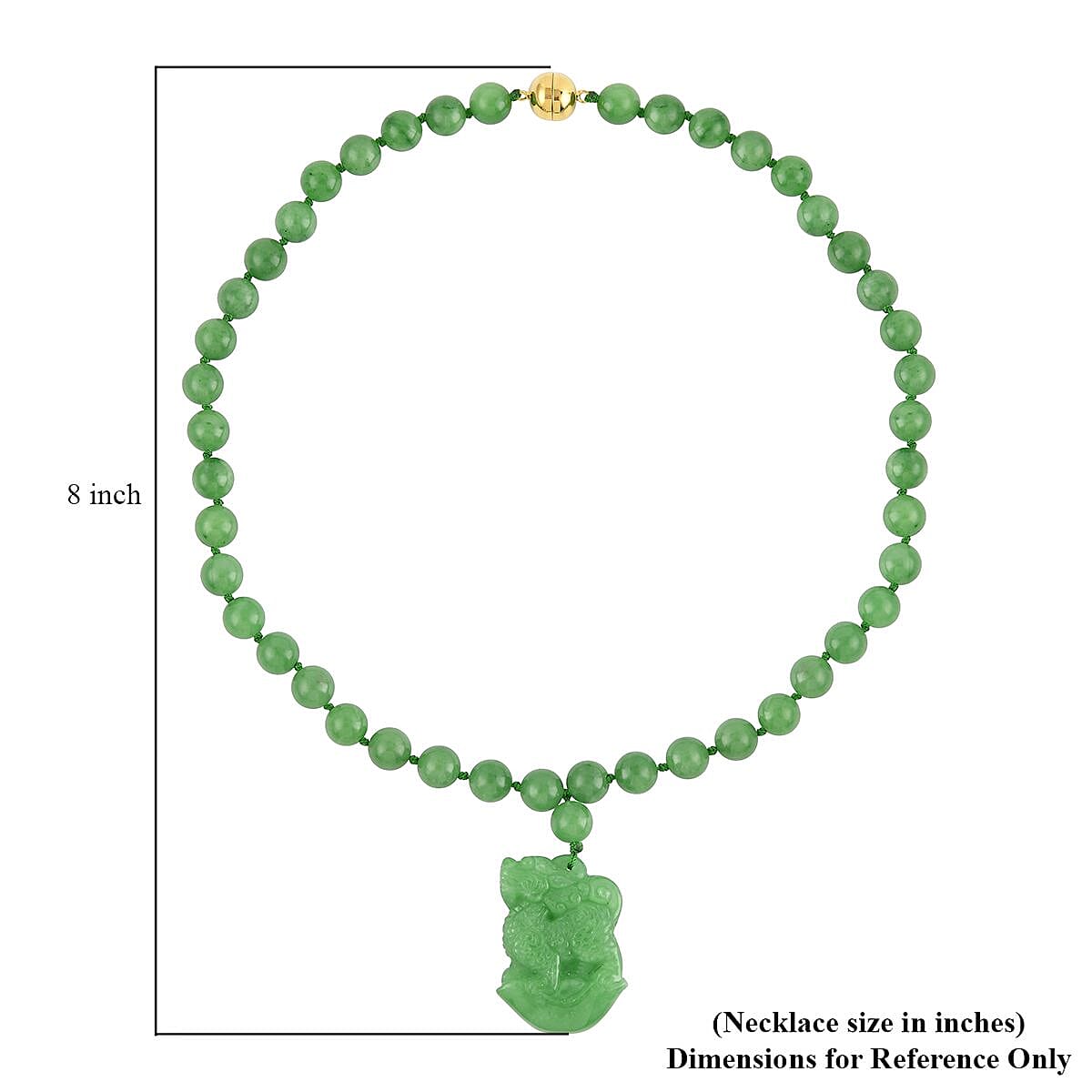 Green Jade (D) Carved Qi Lin Pendant with Beaded Necklace 20 Inches in 14K YG Over Sterling Silver Magnetic Lock 550.00 ctw image number 4
