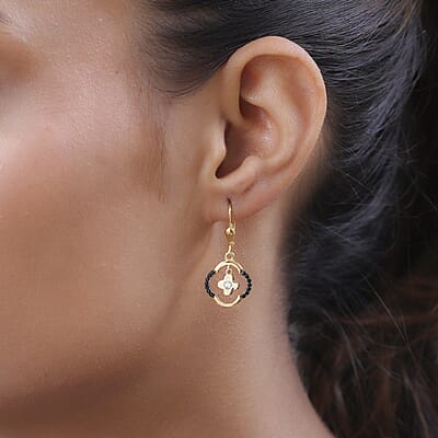 Moissanite and Thai Black Spinel Floral 4 leaf Clover Earrings in Vermeil YG Over Sterling Silver 0.40 ctw