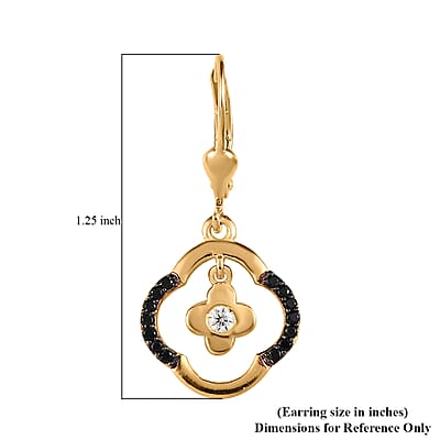 Moissanite and Thai Black Spinel Floral 4 leaf Clover Earrings in Vermeil YG Over Sterling Silver 0.40 ctw
