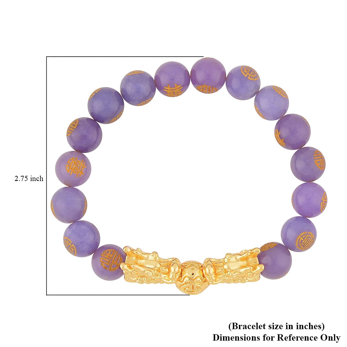 Purple Jade (D) Carved Feng Shui Dragon Stretch Bracelet in Goldtone 112.00 ctw image number 3