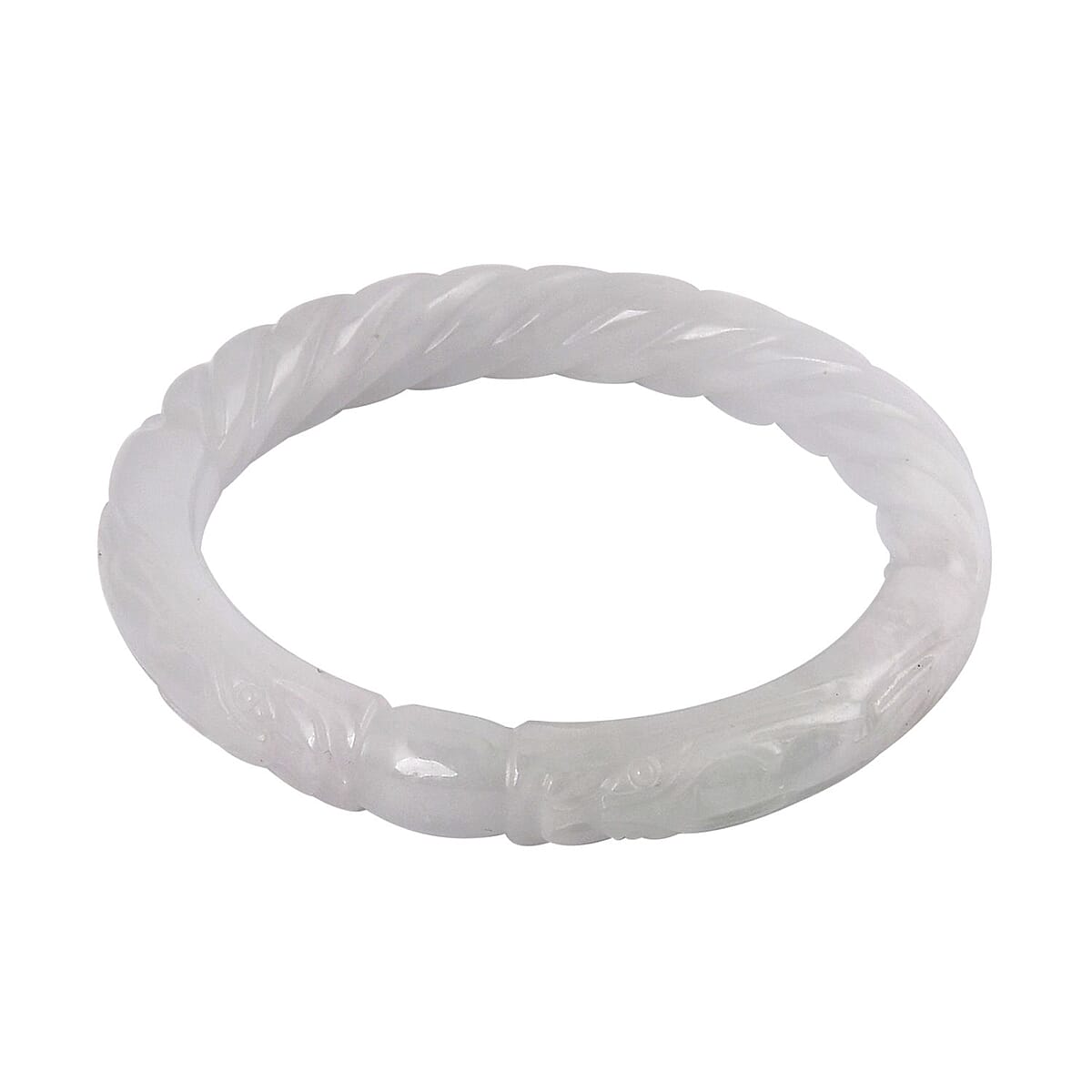 White Jade Carved Dragon Bangle Bracelet (7.25 In) 282.50 ctw image number 2