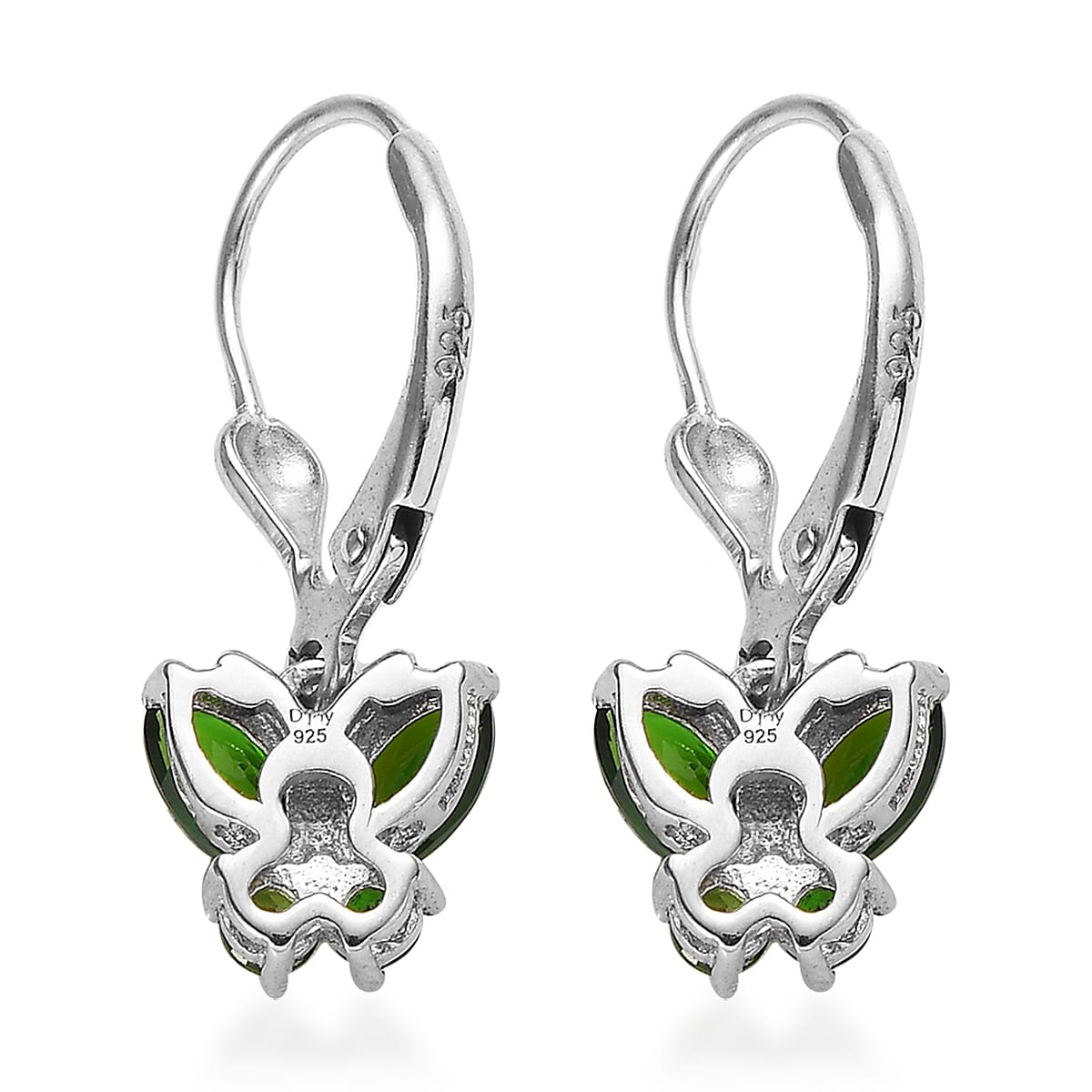Chrome Diopside 1.40 ctw Lever Back Butterfly Earrings in Platinum Over Sterling Silver