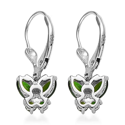 Chrome Diopside 1.40 ctw Lever Back Butterfly Earrings in Platinum Over Sterling Silver