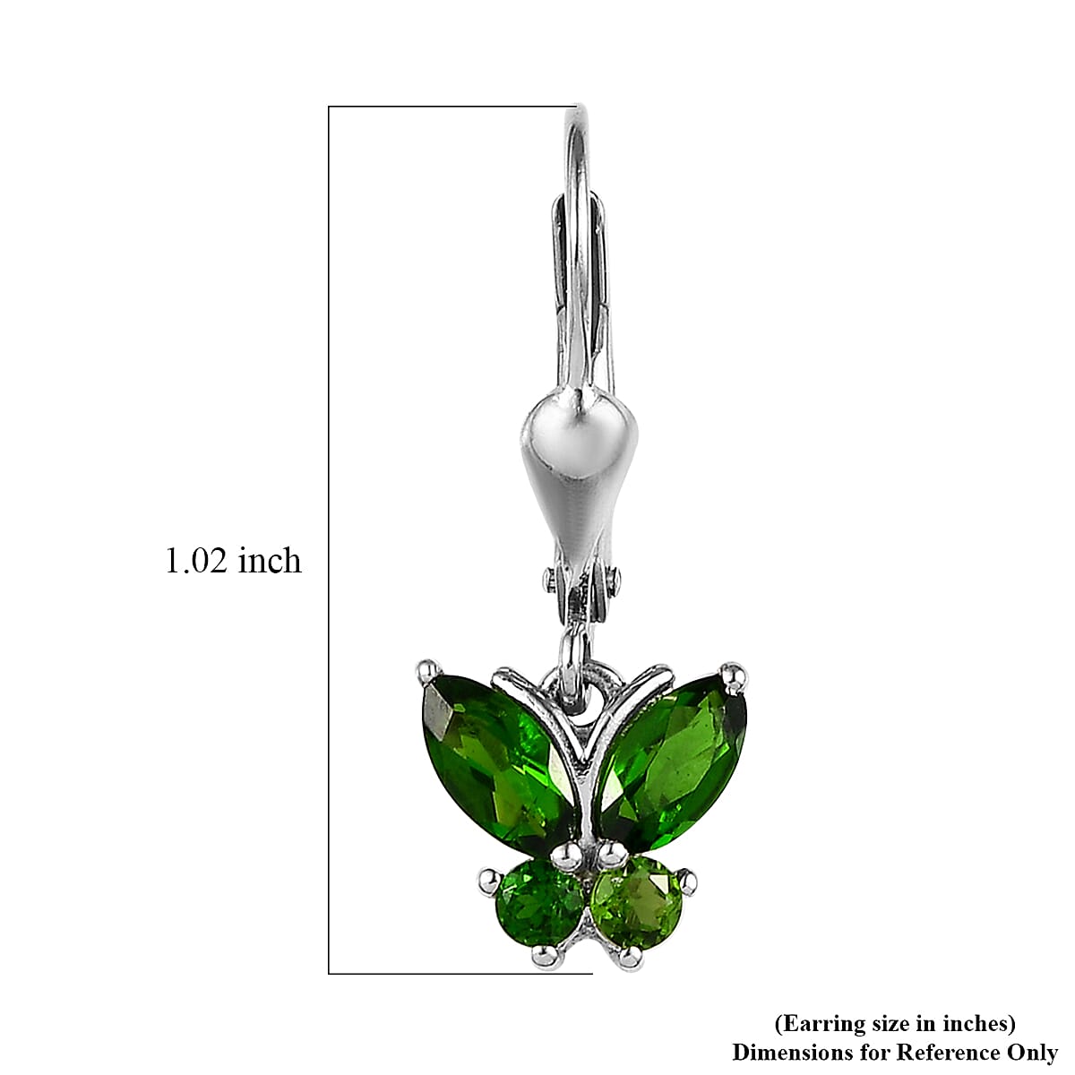Chrome Diopside 1.40 ctw Lever Back Butterfly Earrings in Platinum Over Sterling Silver