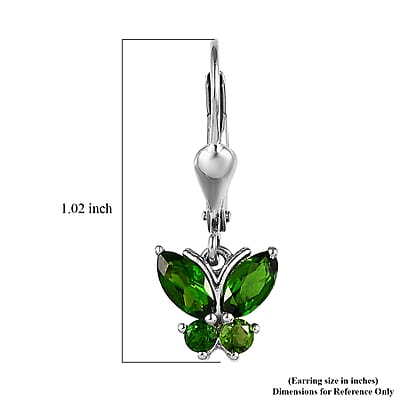 Chrome Diopside 1.40 ctw Lever Back Butterfly Earrings in Platinum Over Sterling Silver