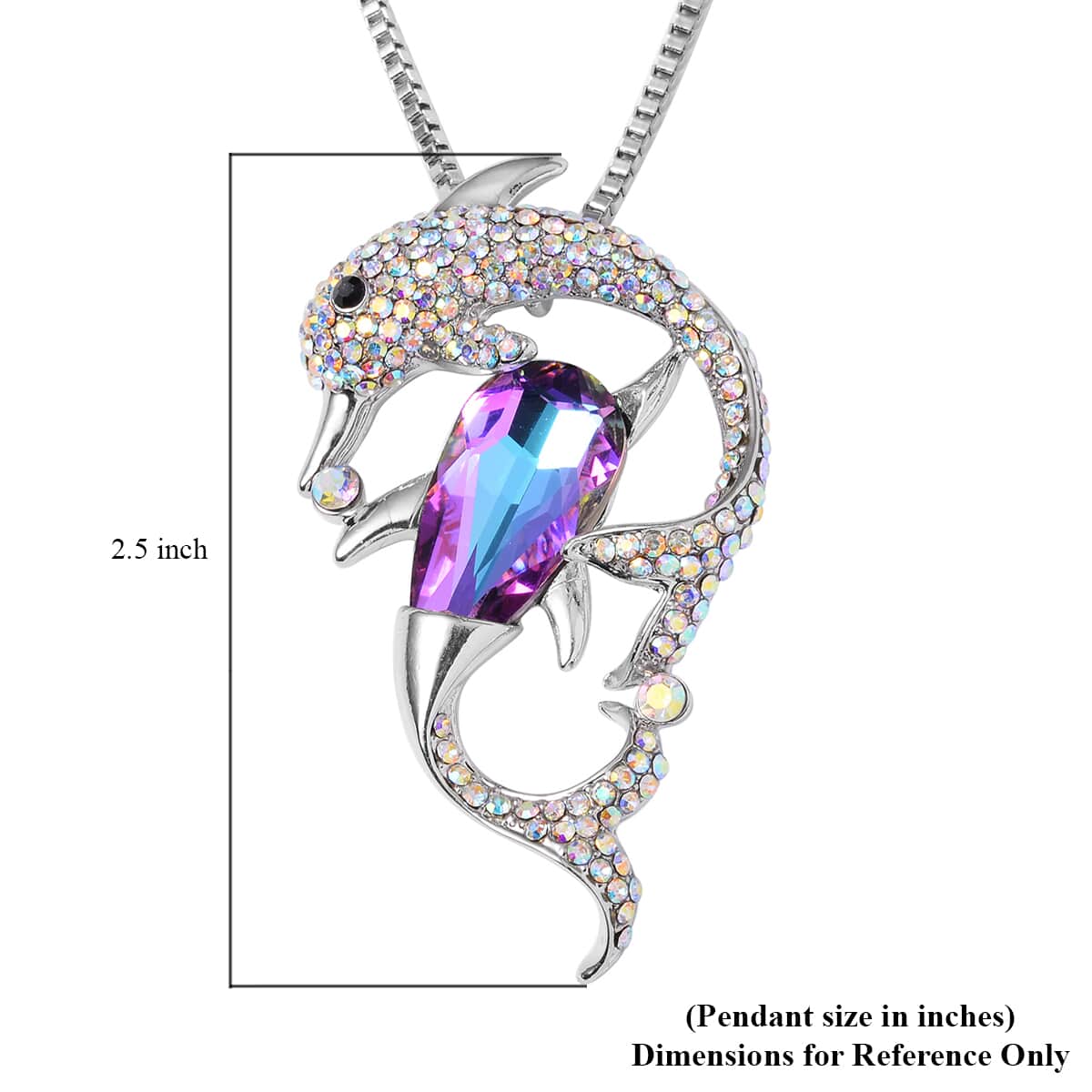 Purple Magic Color Glass, Mystic White and Black Austrian Crystal Dolphin Necklace in Silvertone 29-31 Inches image number 5