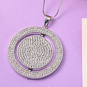 Black Resin and Austrian Crystal Necklace in Silvertone 29-31 Inches