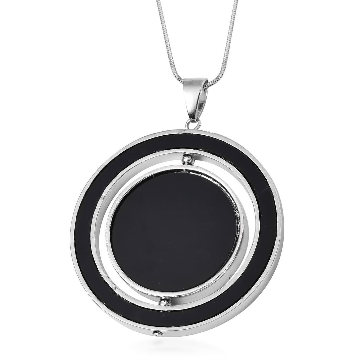 Black Resin and Austrian Crystal Necklace in Silvertone 29-31 Inches image number 4