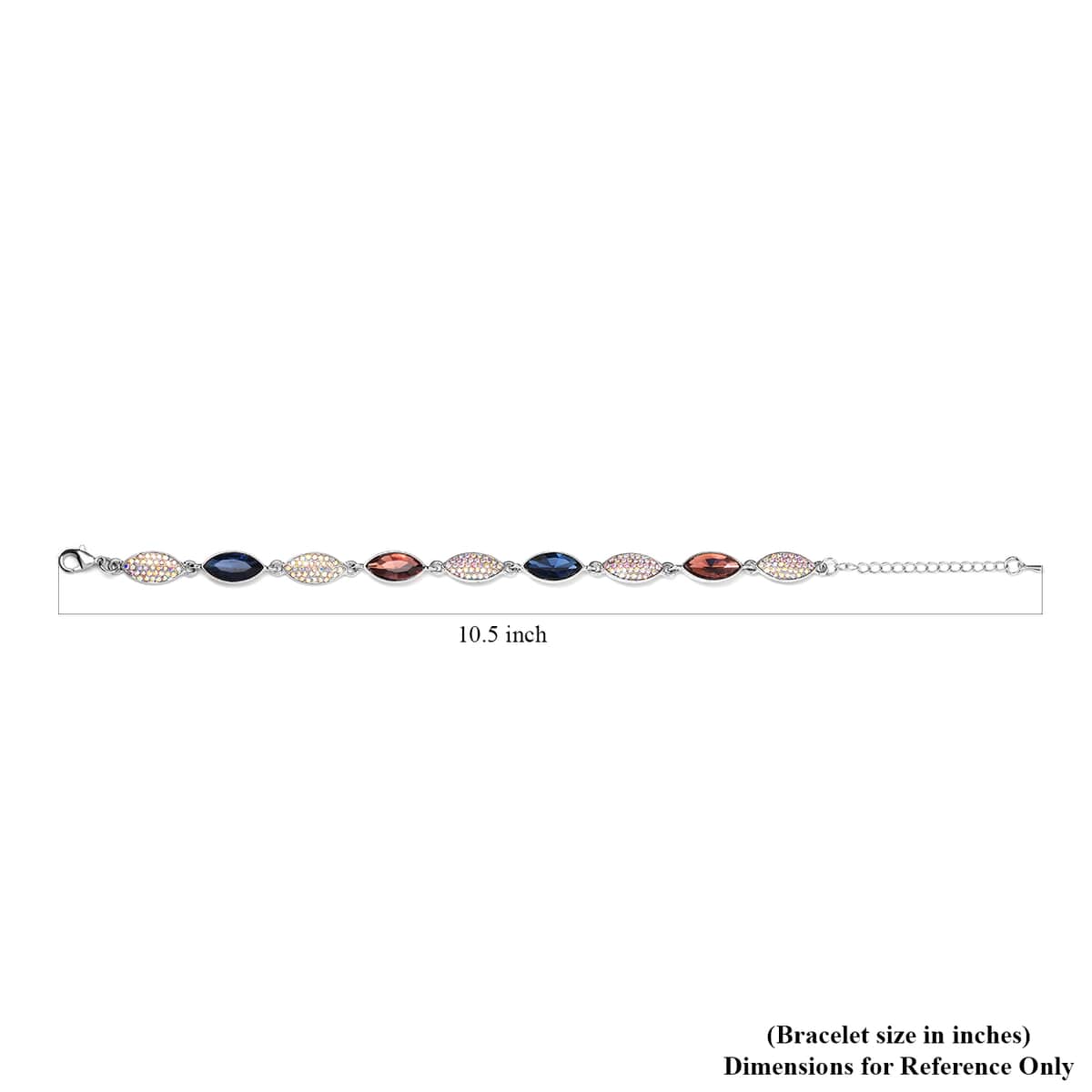 Burgundy and Blue Glass, White Mystic Austrian Crystal Bracelet in Silvertone (7.50-9.00In) image number 3