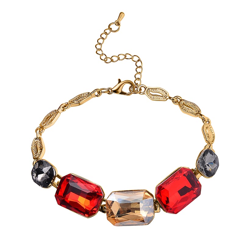 Multi Color Glass Bracelet in Goldtone (7.50-9.00In)