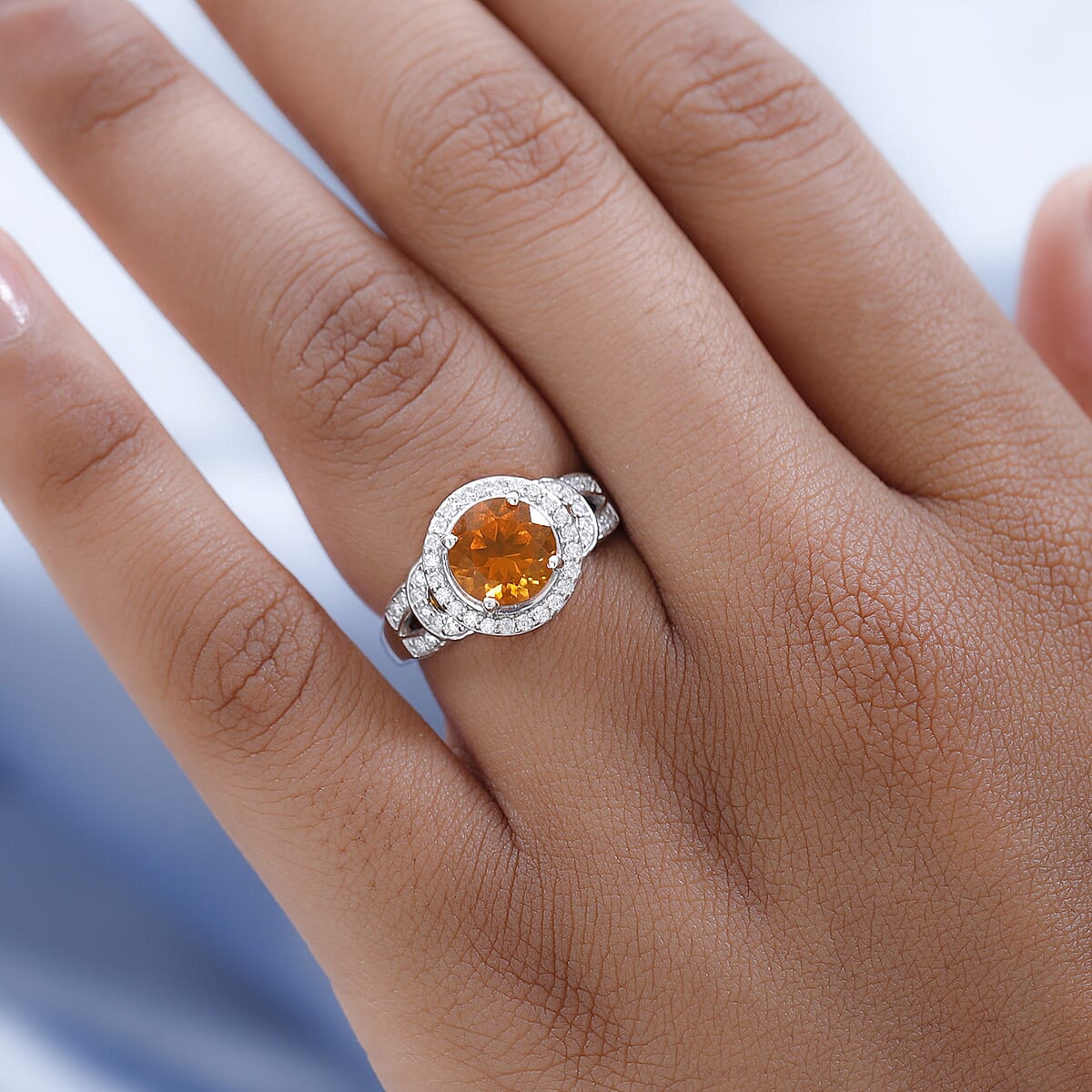 Premium Brazilian Fire Opal and Moissanite Halo Ring in Platinum Over Sterling Silver (Size 8.0) 1.60 ctw image number 2