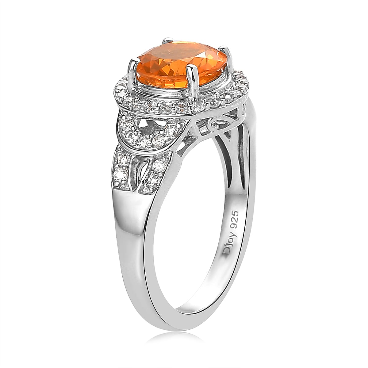 Premium Brazilian Fire Opal and Moissanite Halo Ring in Platinum Over Sterling Silver (Size 8.0) 1.60 ctw image number 3