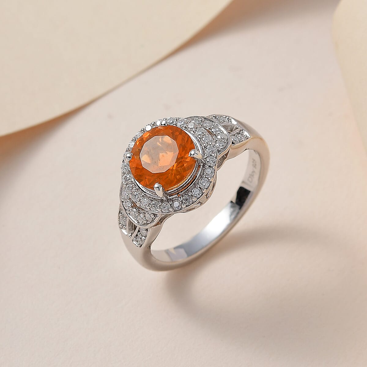 Premium Brazilian Fire Opal and Moissanite Halo Ring in Platinum Over Sterling Silver (Size 9.0) 1.60 ctw image number 1