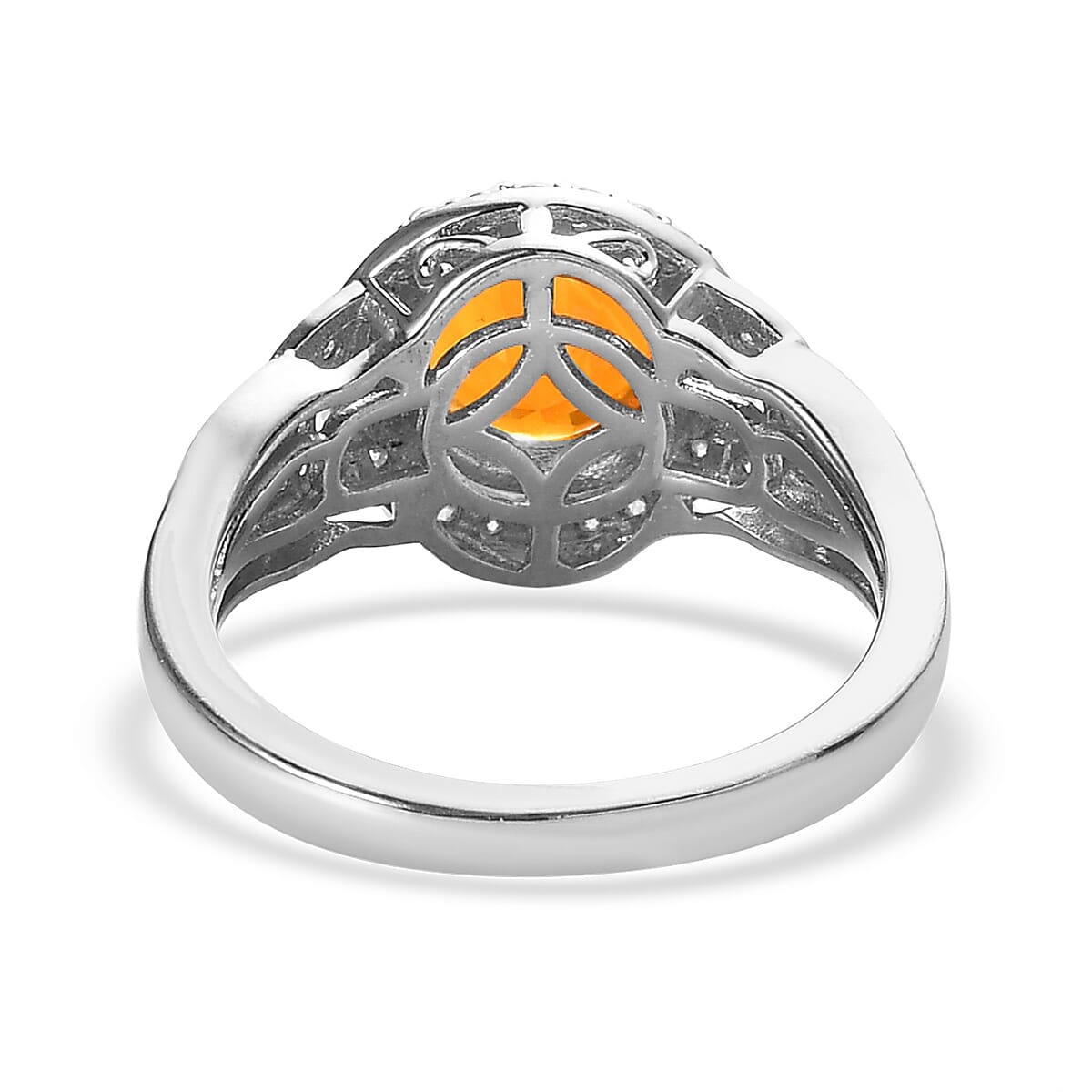 Premium Brazilian Fire Opal and Moissanite Halo Ring in Platinum Over Sterling Silver (Size 9.0) 1.60 ctw image number 4