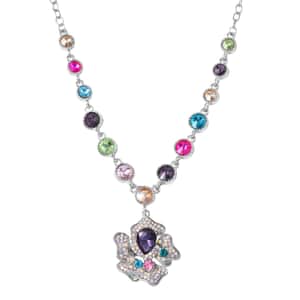 Multi Color Austrian Crystal Necklace 20-22 Inches in Silvertone