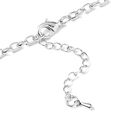 Simulated Blue Quartz and Mystic White Austrian Crystal Heart Necklace in Silvertone 20-22 Inches