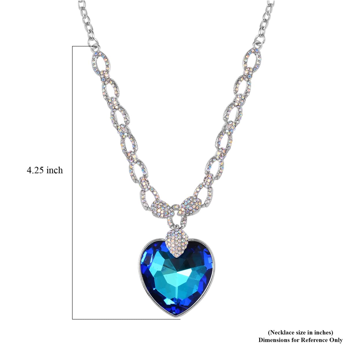 Simulated Blue Quartz and Mystic White Austrian Crystal Heart Necklace in Silvertone 20-22 Inches image number 4