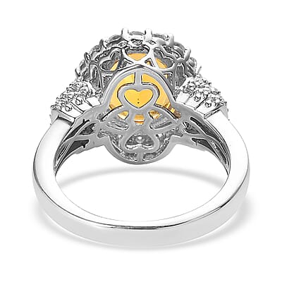 Premium Brazilian Fire Opal and Moissanite Halo Ring in Platinum Over Sterling Silver (Size 10.0) 3.25 ctw