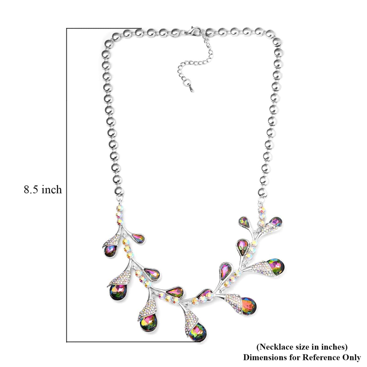 Mystic Color Glass and Aurora Borealis Austrian Crystal Necklace 20-22 Inches in Silvertone image number 4