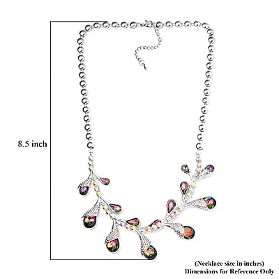 Mystic Color Glass and Aurora Borealis Austrian Crystal Necklace 20-22 Inches in Silvertone