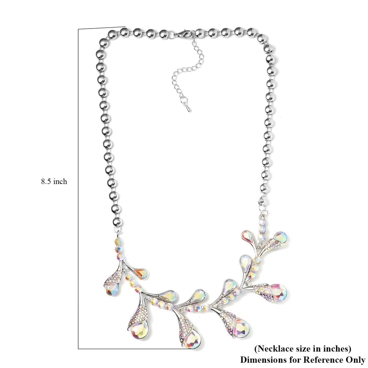 Aurora Borealis Color Glass and Multi Color Austrian Crystal Necklace 20-22 Inches in Silvertone image number 4