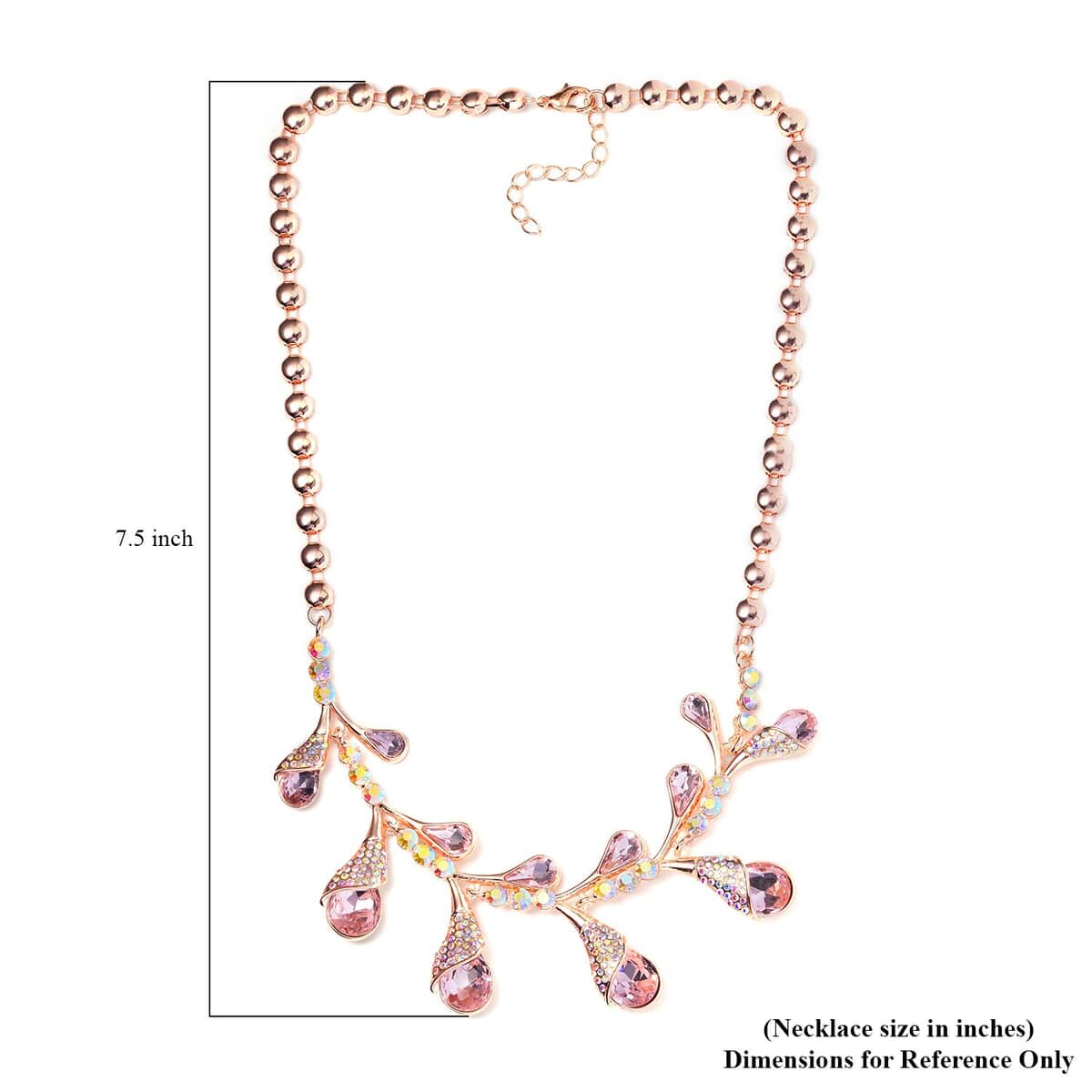 Pink Color Glass and Aurora Borealis Austrian Crystal Necklace 20-22 Inches in Rosetone image number 4