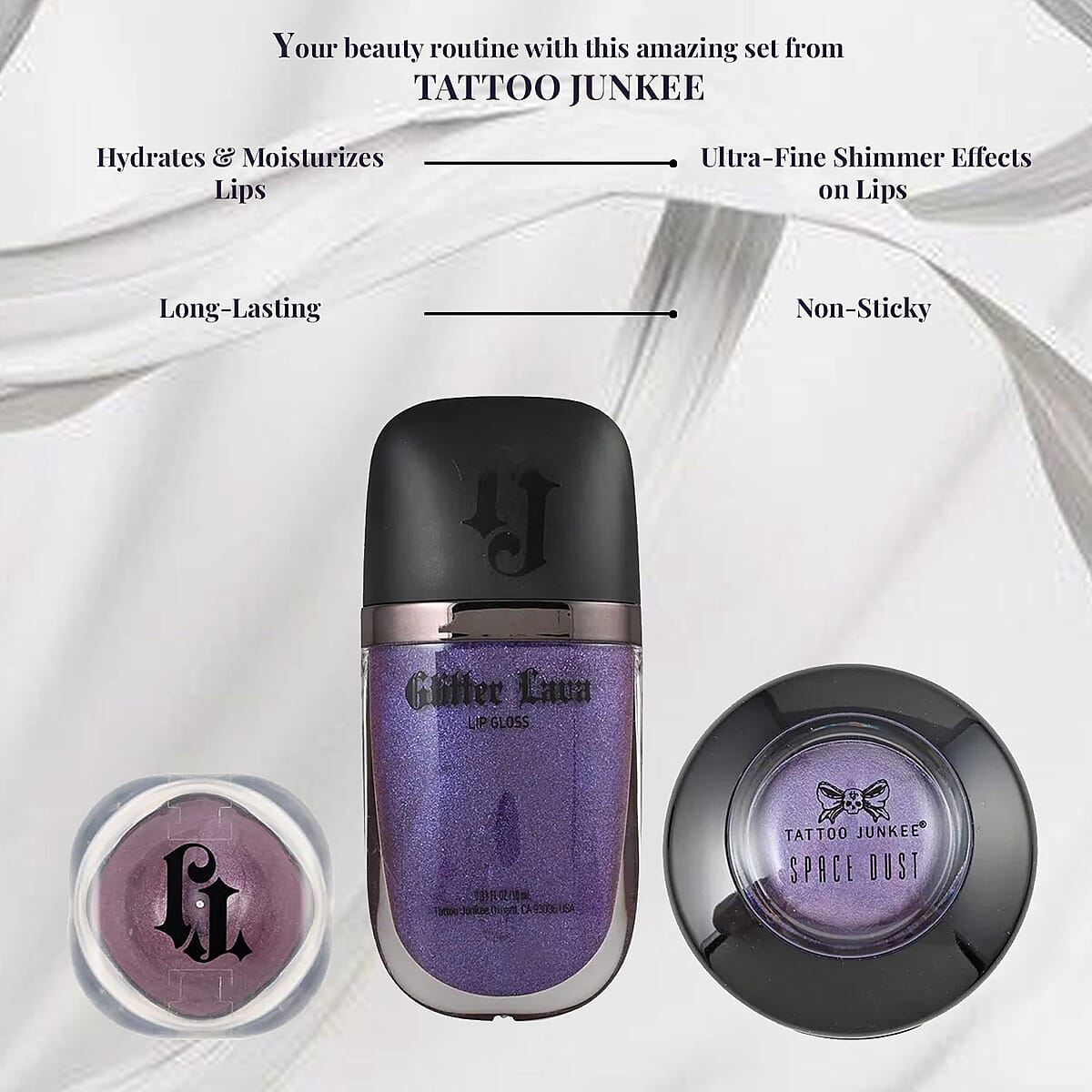 Closeout Tattoo Junkee Set of 3 Lip Gloss, Lip Balm, and Eyeshadow image number 3