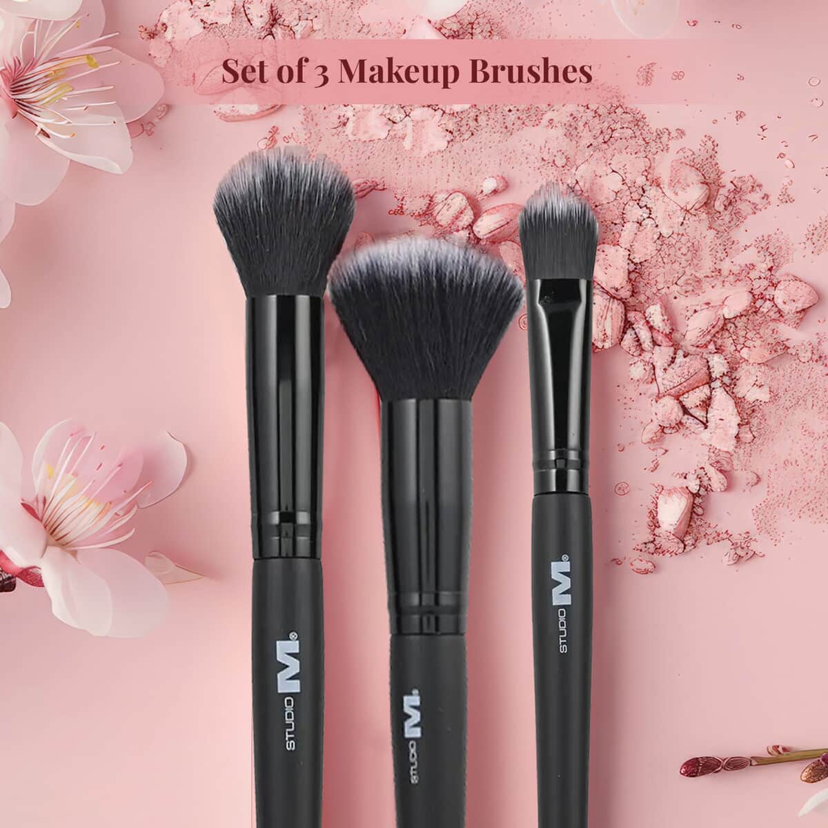 Closeout Studio M Set of 3 Makeup Brushes (Powder, Total Face, Foundation Brush) image number 2