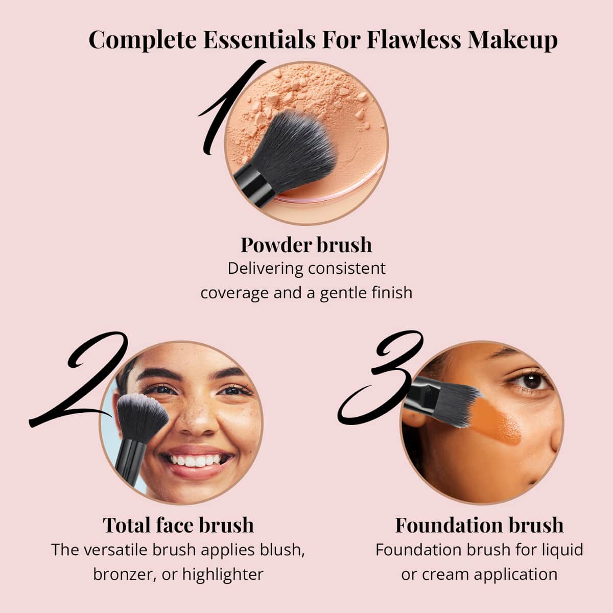 Closeout Studio M Set of 3 Makeup Brushes (Powder, Total Face, Foundation Brush) image number 4