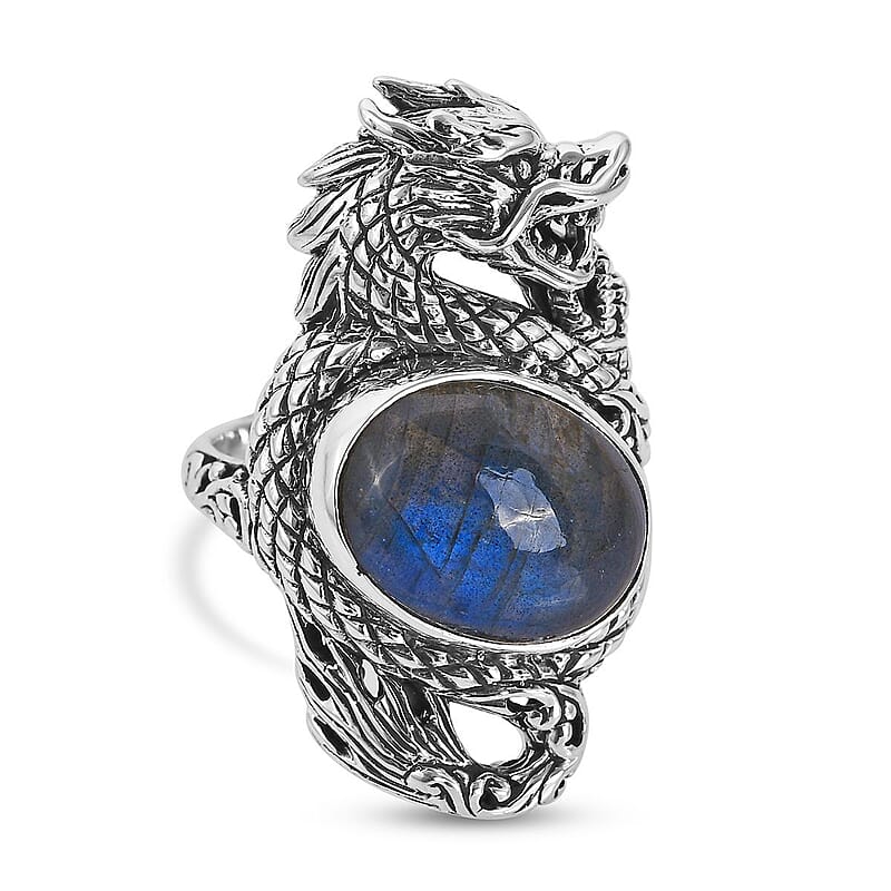 Bali Legacy AAA Malagasy Labradorite Dragon Ring in Sterling Silver (Size 10.0) 10.00 ctw