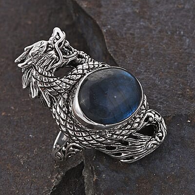 Bali Legacy AAA Malagasy Labradorite Dragon Ring in Sterling Silver (Size 10.0) 10.00 ctw