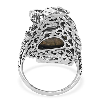 Bali Legacy AAA Malagasy Labradorite Dragon Ring in Sterling Silver (Size 10.0) 10.00 ctw