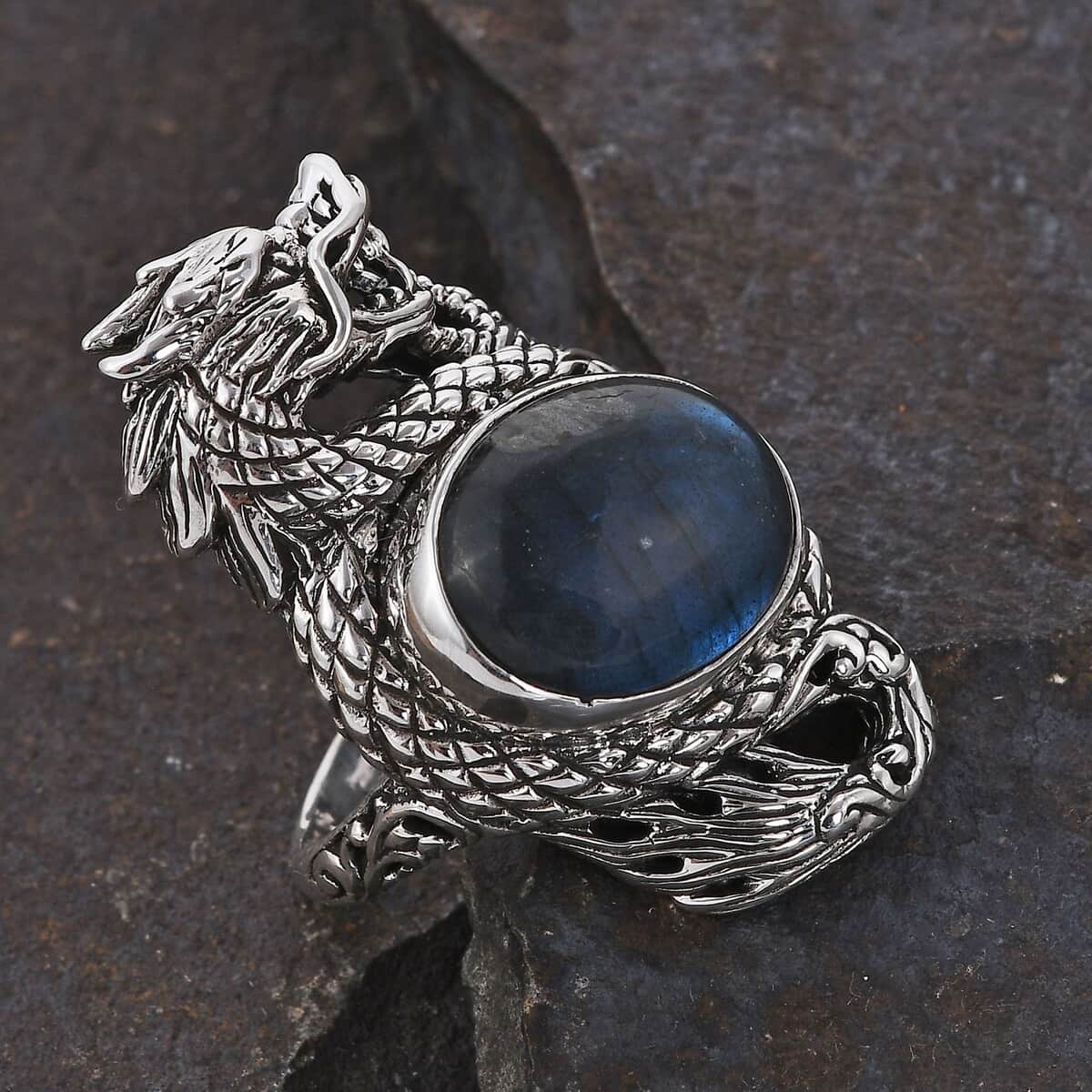 Bali Legacy AAA Malagasy Labradorite Dragon Ring in Sterling Silver (Size 7.0) 10.00 ctw image number 1