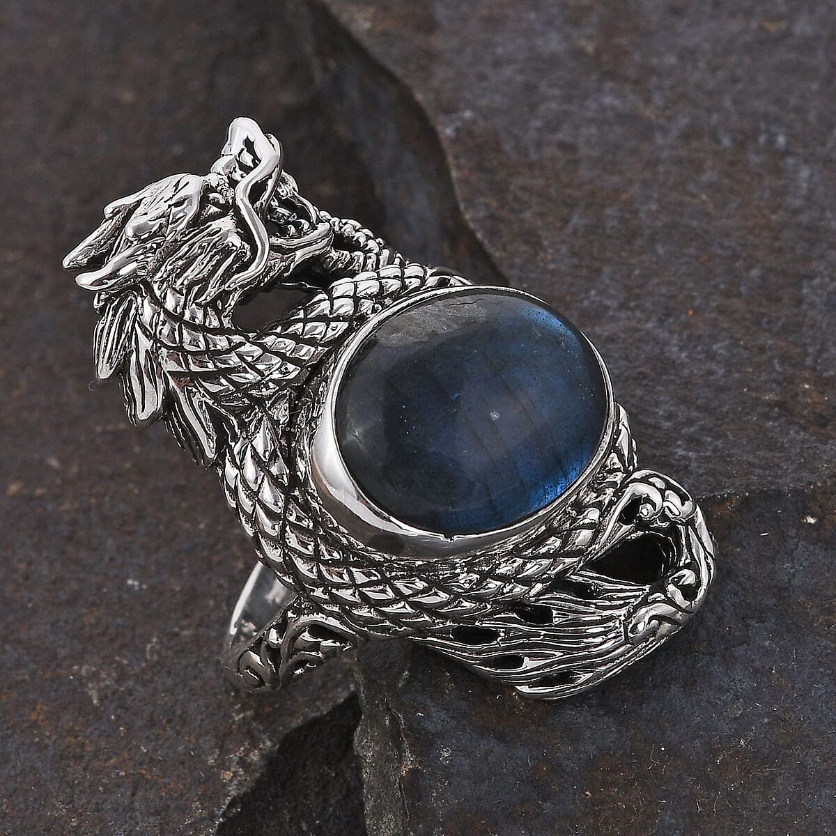 Bali Legacy AAA Malagasy Labradorite Dragon Ring in Sterling Silver (Size 9.0) 10.00 ctw image number 1
