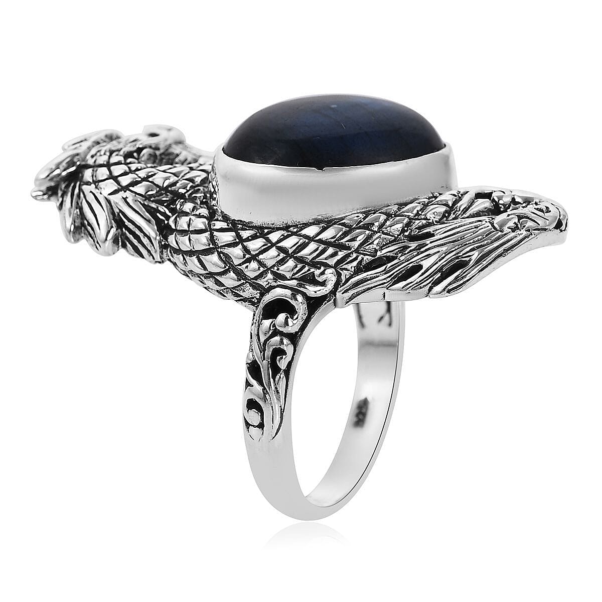 Bali Legacy AAA Malagasy Labradorite Dragon Ring in Sterling Silver (Size 9.0) 10.00 ctw image number 3