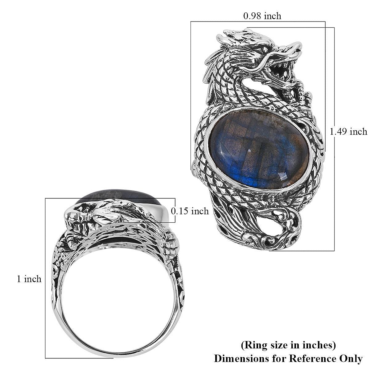 Bali Legacy AAA Malagasy Labradorite Dragon Ring in Sterling Silver (Size 9.0) 10.00 ctw image number 5