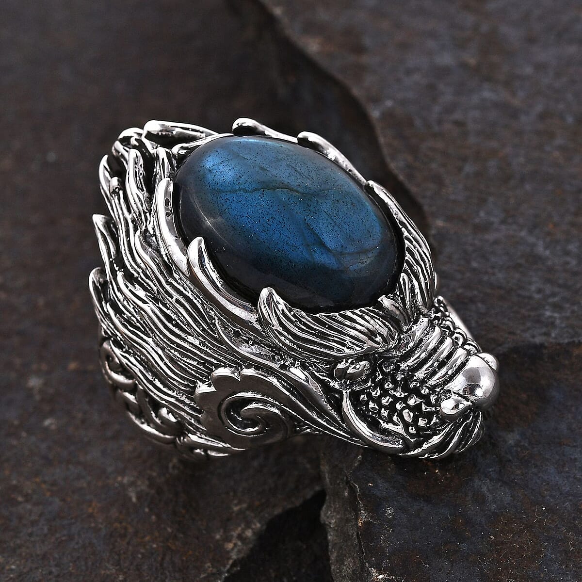 Bali Legacy AAA Malagasy Labradorite Dragon Ring in Sterling Silver 14.00 ctw (Del. in 7-10 Days) image number 1