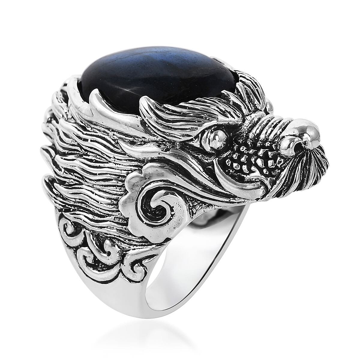 Bali Legacy AAA Malagasy Labradorite Dragon Ring in Sterling Silver 14.00 ctw (Del. in 7-10 Days) image number 3