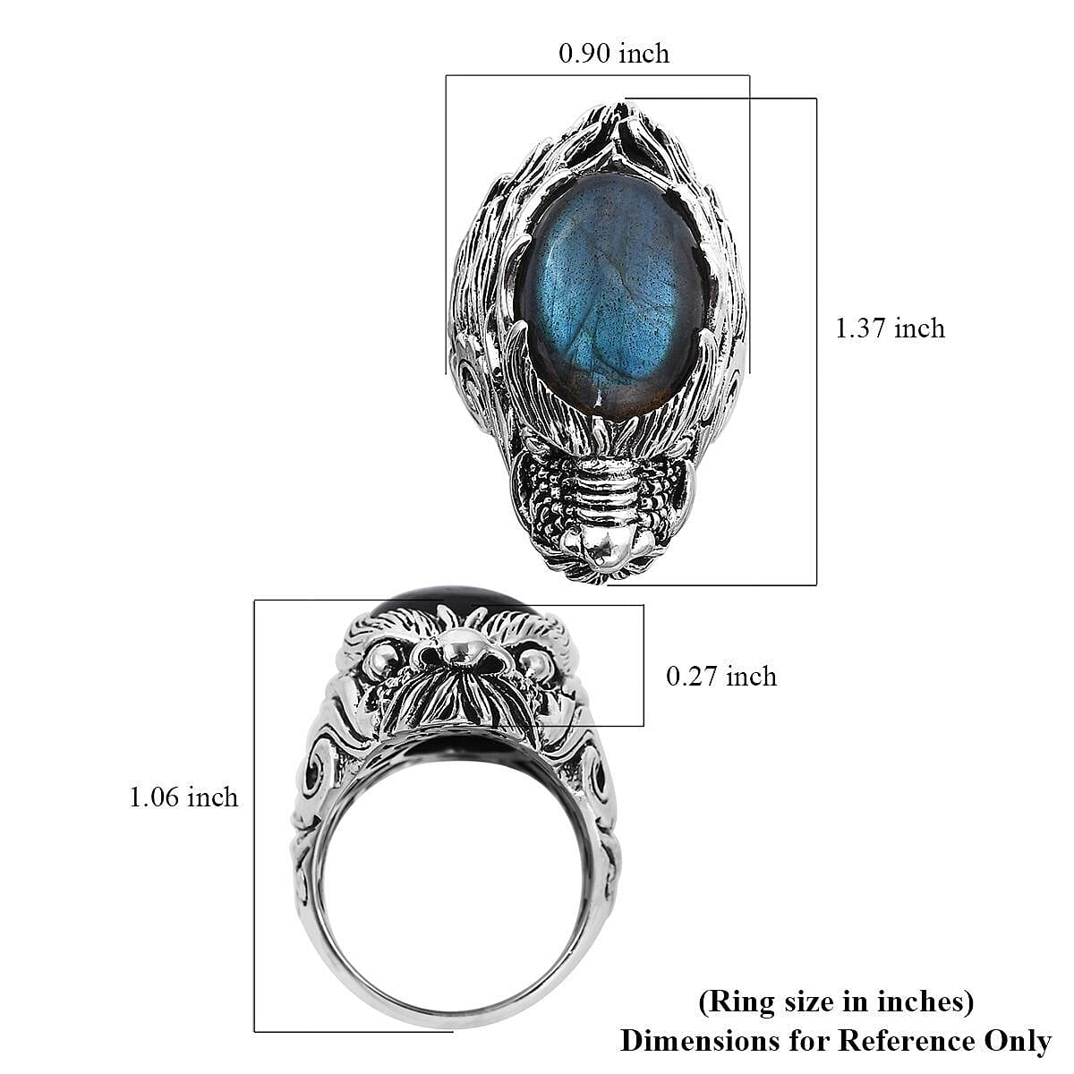 Bali Legacy AAA Malagasy Labradorite Dragon Ring in Sterling Silver 14.00 ctw (Del. in 7-10 Days) image number 5