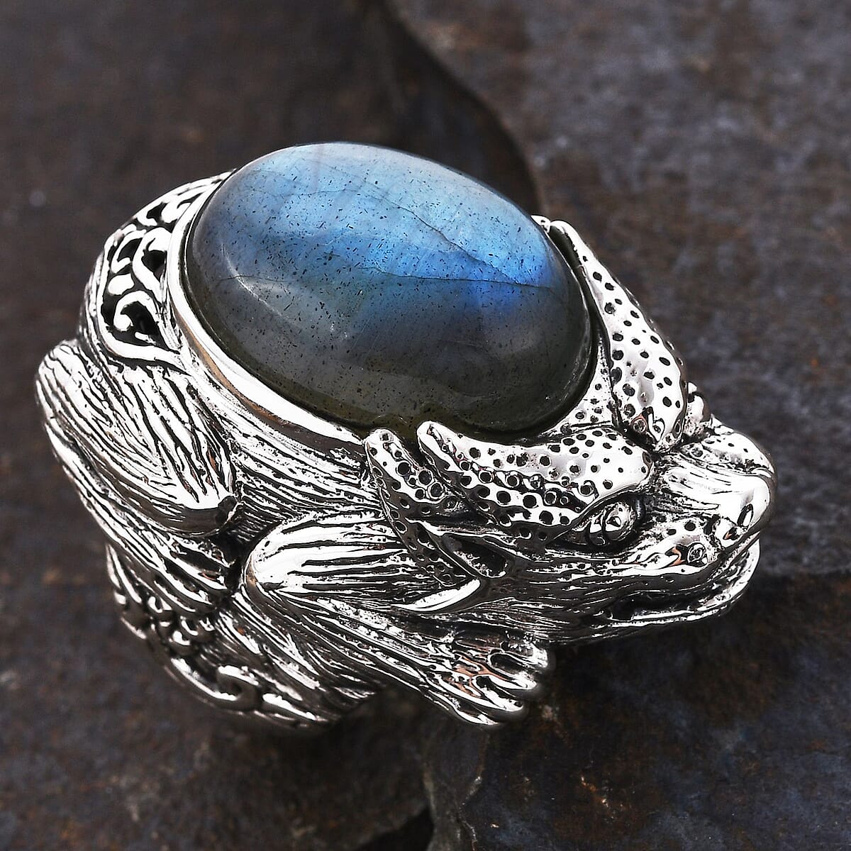 Bali Legacy AAA Malagasy Labradorite Pixiu Ring in Sterling Silver (Size 6.0) 14.00 ctw image number 1