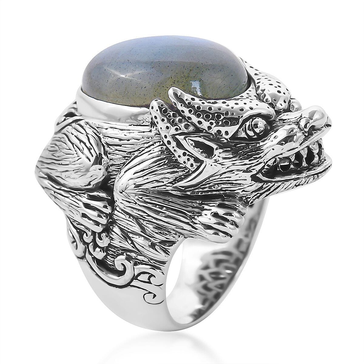 Bali Legacy AAA Malagasy Labradorite Pixiu Ring in Sterling Silver (Size 6.0) 14.00 ctw image number 3