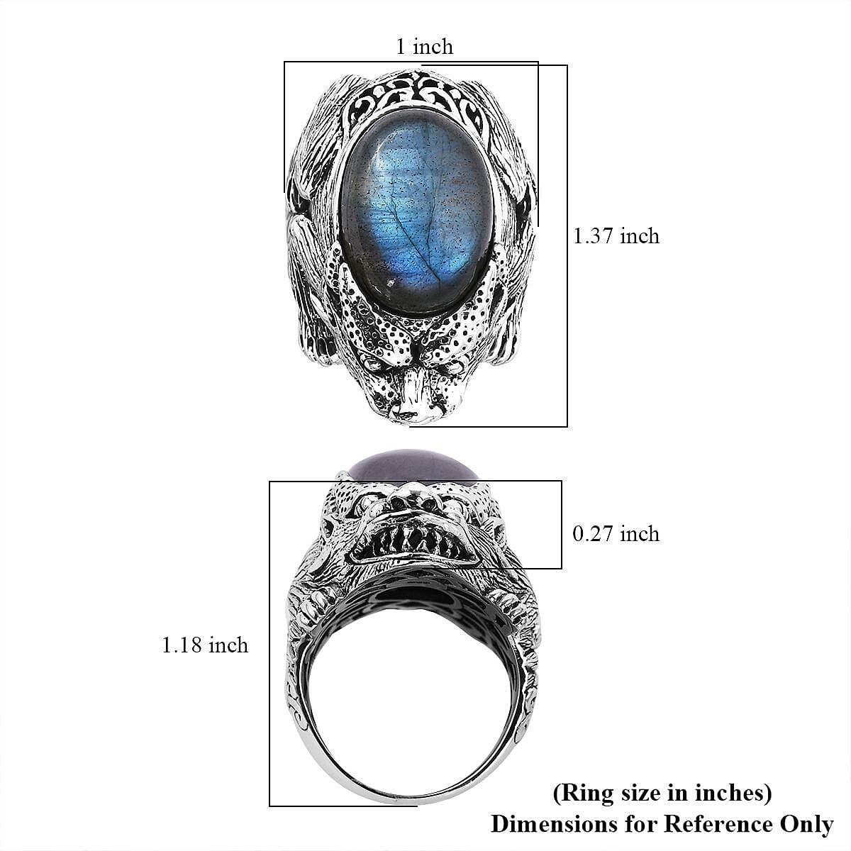 Bali Legacy AAA Malagasy Labradorite Pixiu Ring in Sterling Silver (Size 8.0) 14.00 ctw image number 5